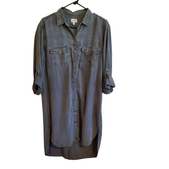 Sneak Peek Black Burnout Shirt Dress Tencel Lightweight Button Up Large - Picture 1 of 16